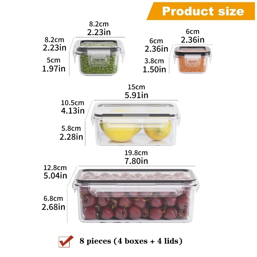 Set 8 Recipiente Alimentare Etanșe cu Capac- Fără BPA